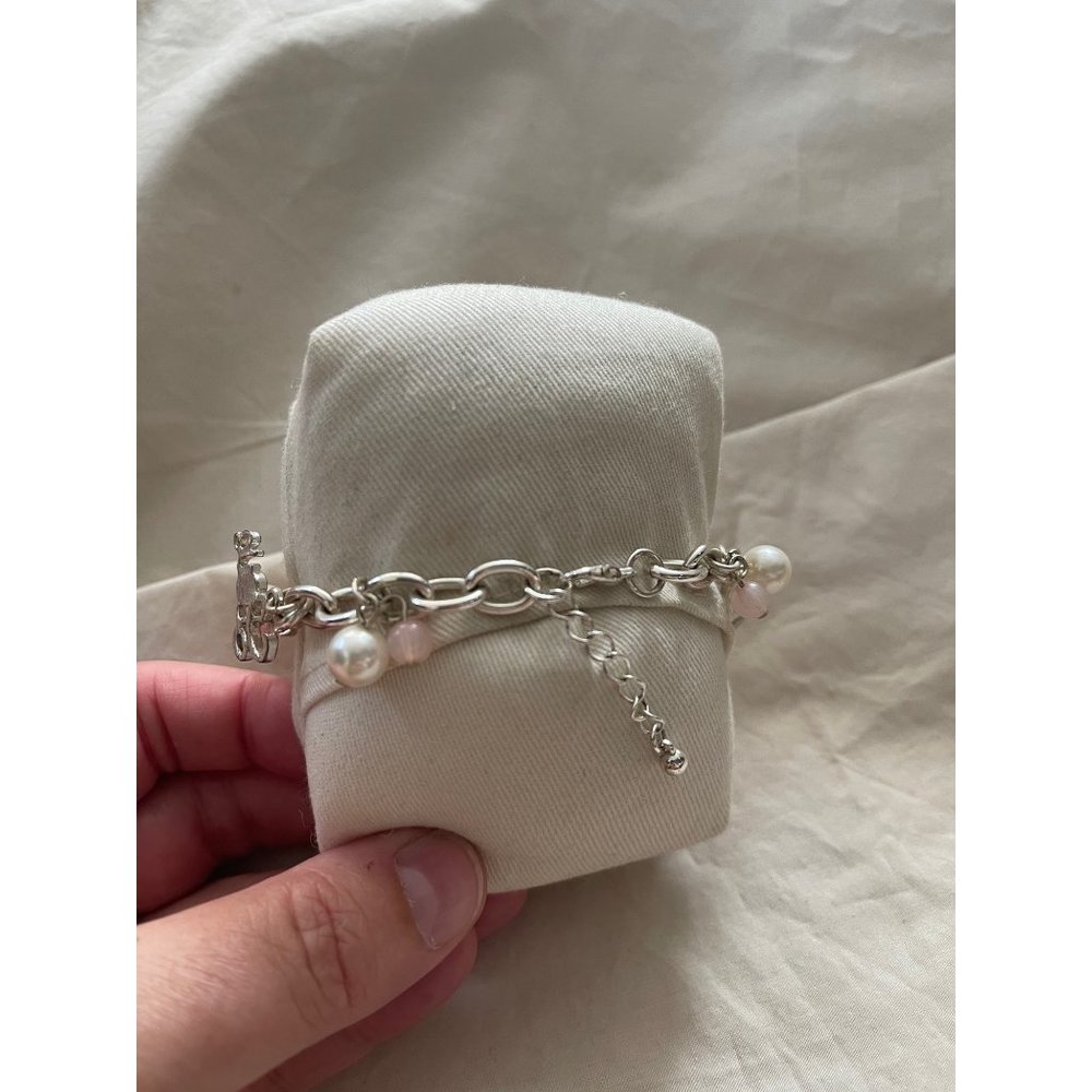 #1 Mom Silver Tone Pink/White Chain Link Charm Bracelet - Picture 13 of 13